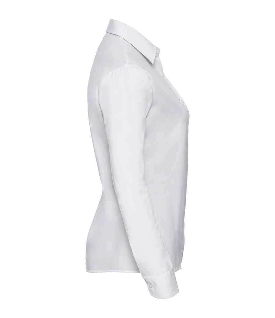 Russell Collection Ladies Long Sleeve Easy Care Cotton Poplin Shirt | White