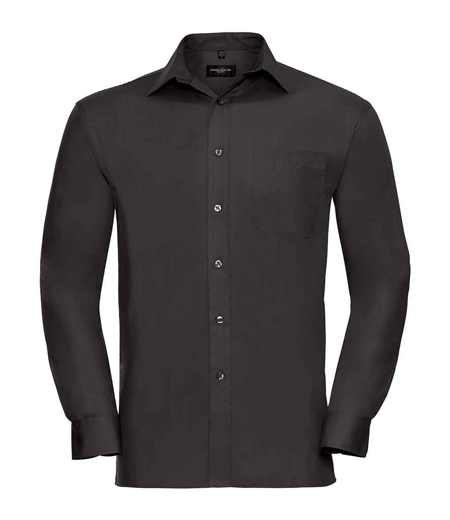 Russell Collection Long Sleeve Easy Care Cotton Poplin Shirt | Black