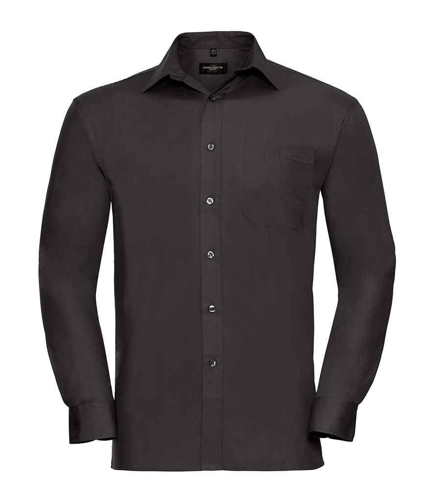 Russell Collection Long Sleeve Easy Care Cotton Poplin Shirt | Black