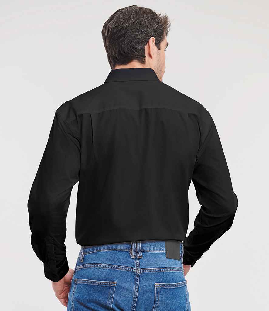 Russell Collection Long Sleeve Easy Care Cotton Poplin Shirt | Black