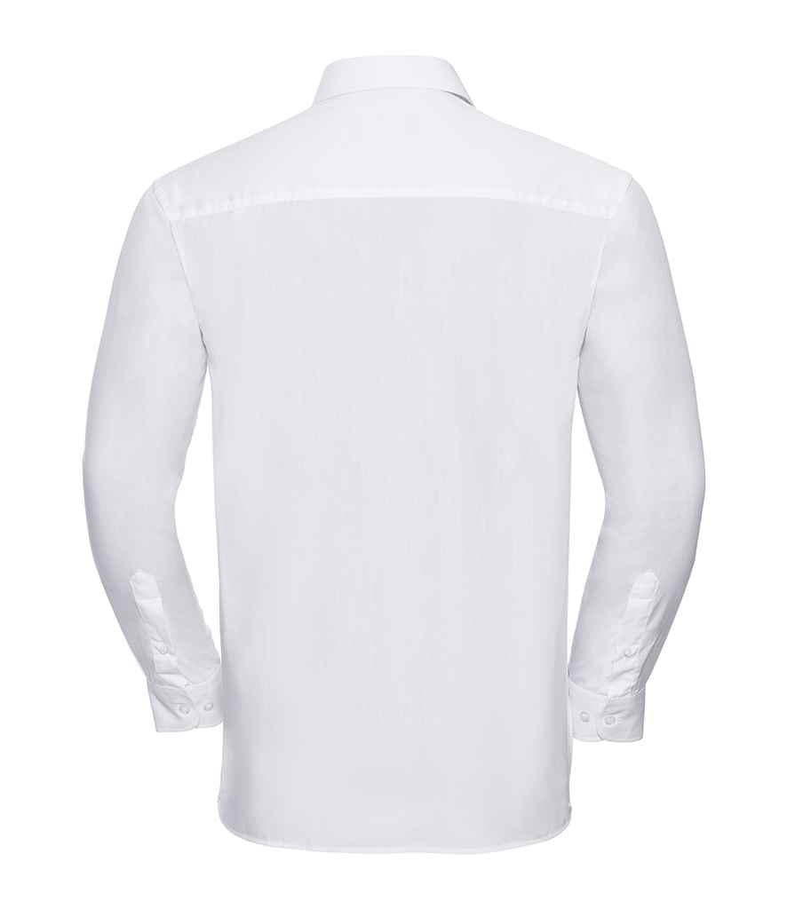 Russell Collection Long Sleeve Easy Care Cotton Poplin Shirt | White