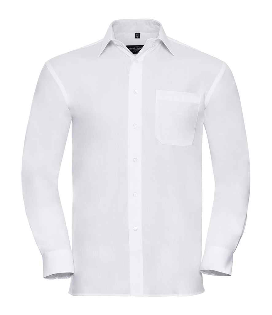 Russell Collection Long Sleeve Easy Care Cotton Poplin Shirt | White