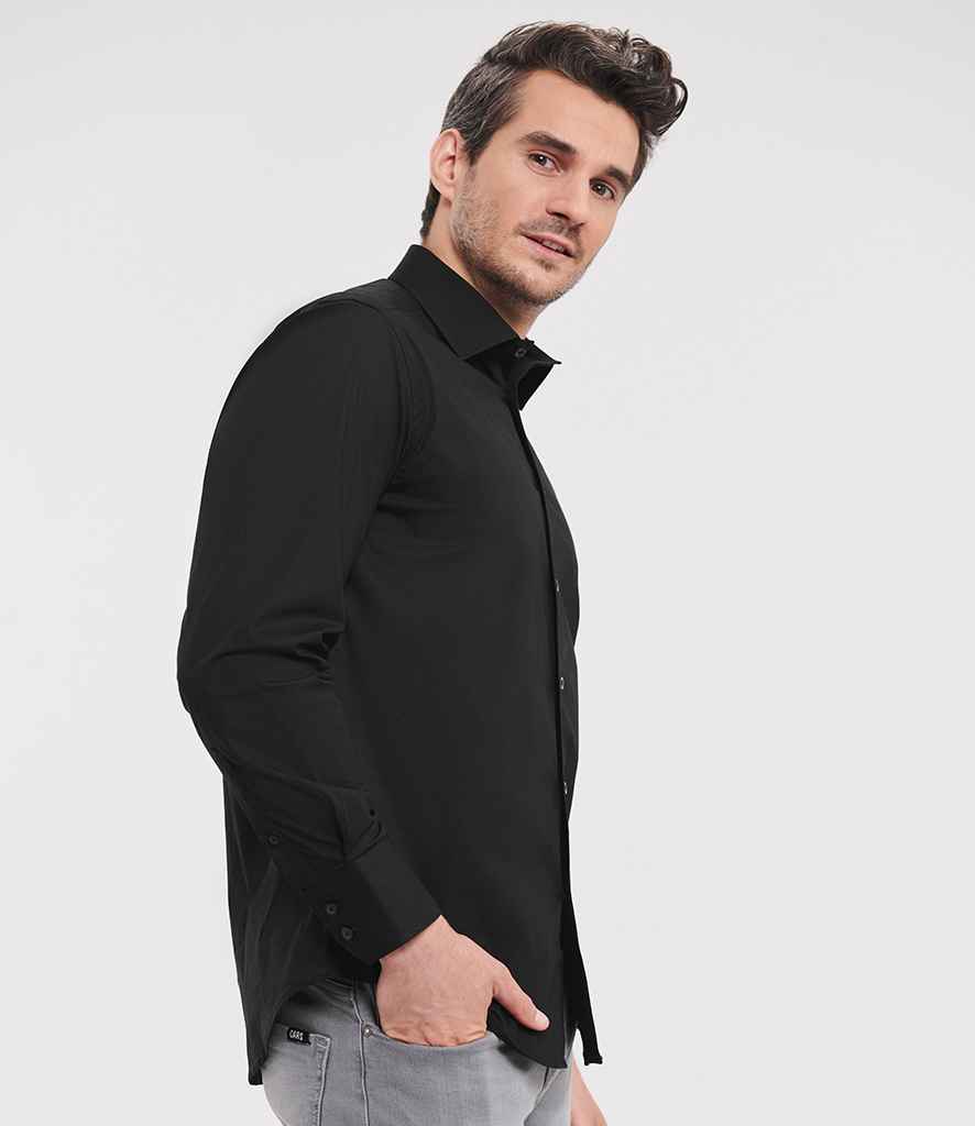 Russell Collection Long Sleeve Easy Care Fitted Shirt | Black