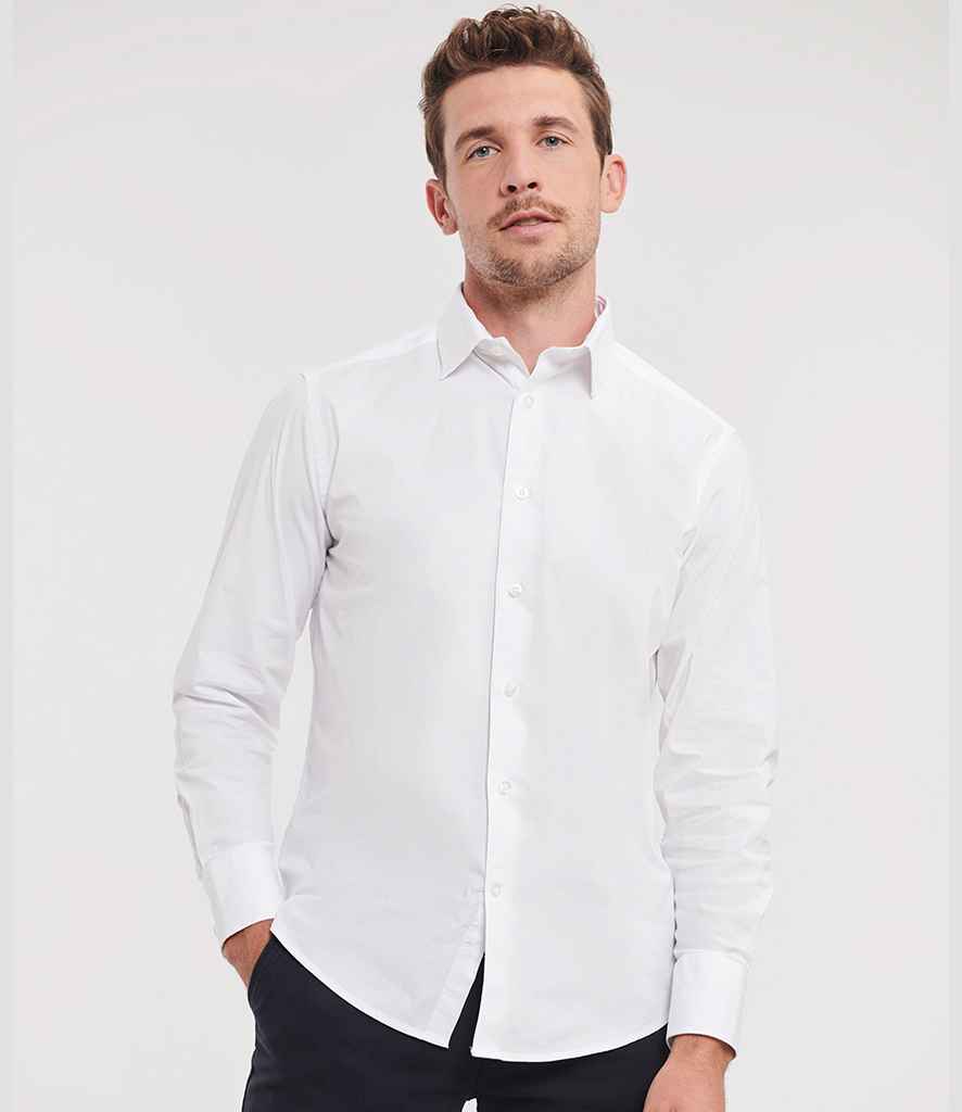 Russell Collection Long Sleeve Easy Care Fitted Shirt | White