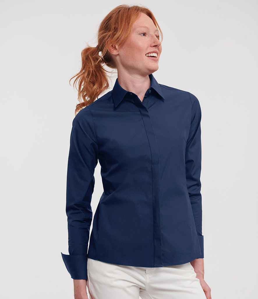 Russell Collection Ladies Ultimate Stretch Shirt | Bright Navy