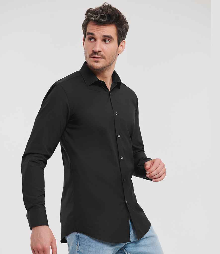 Russell Collection Long Sleeve Ultimate Stretch Shirt | Black