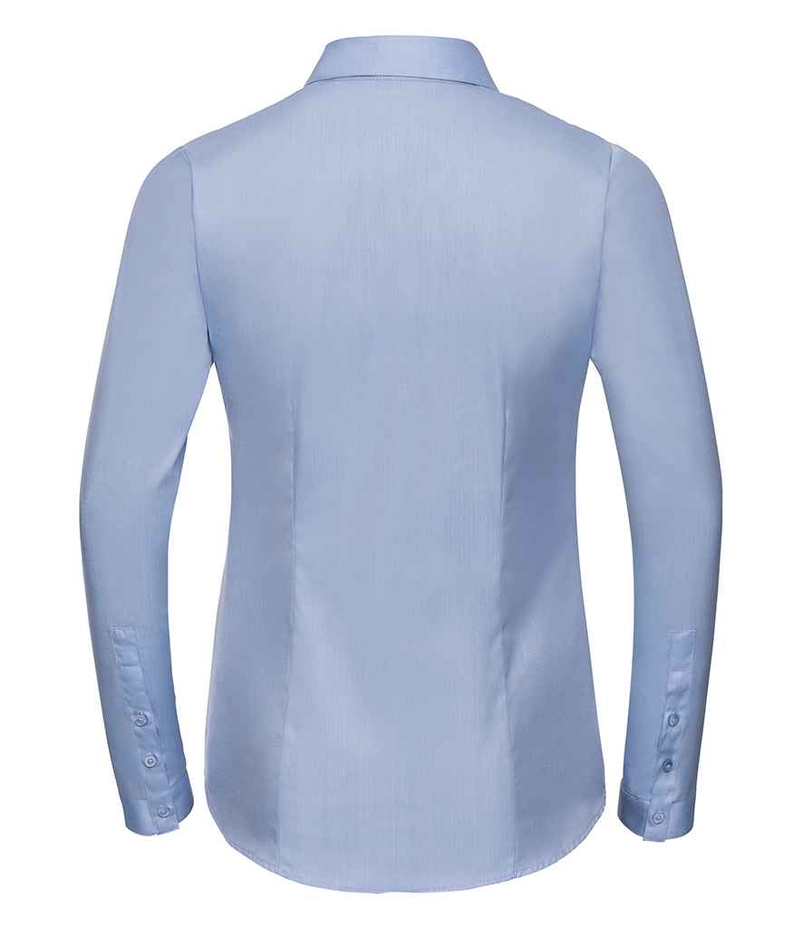 Russell Collection Ladies Long Sleeve Herringbone Shirt | Light Blue