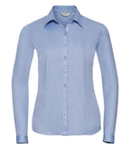 Russell Collection Ladies Long Sleeve Herringbone Shirt | Light Blue