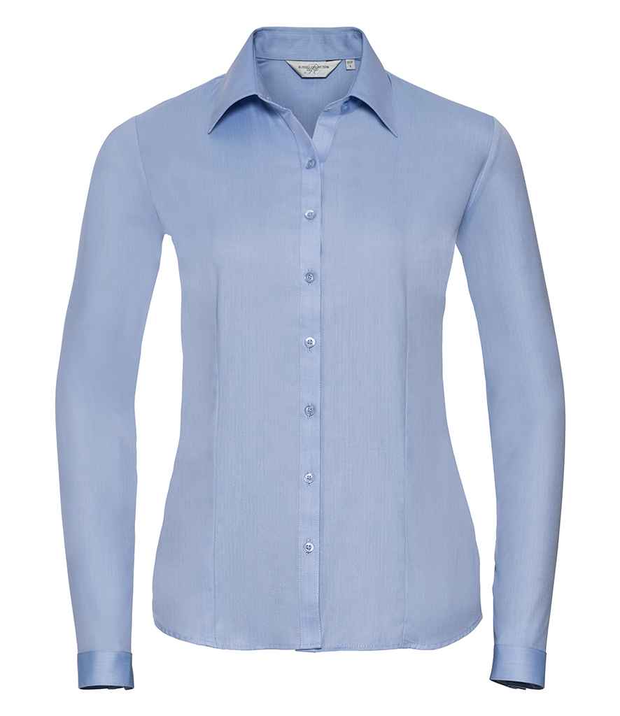 Russell Collection Ladies Long Sleeve Herringbone Shirt | Light Blue