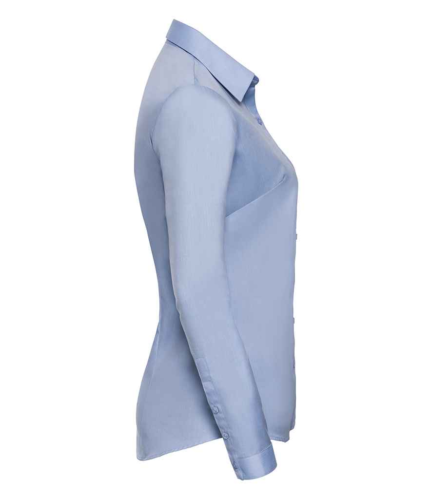 Russell Collection Ladies Long Sleeve Herringbone Shirt | Light Blue