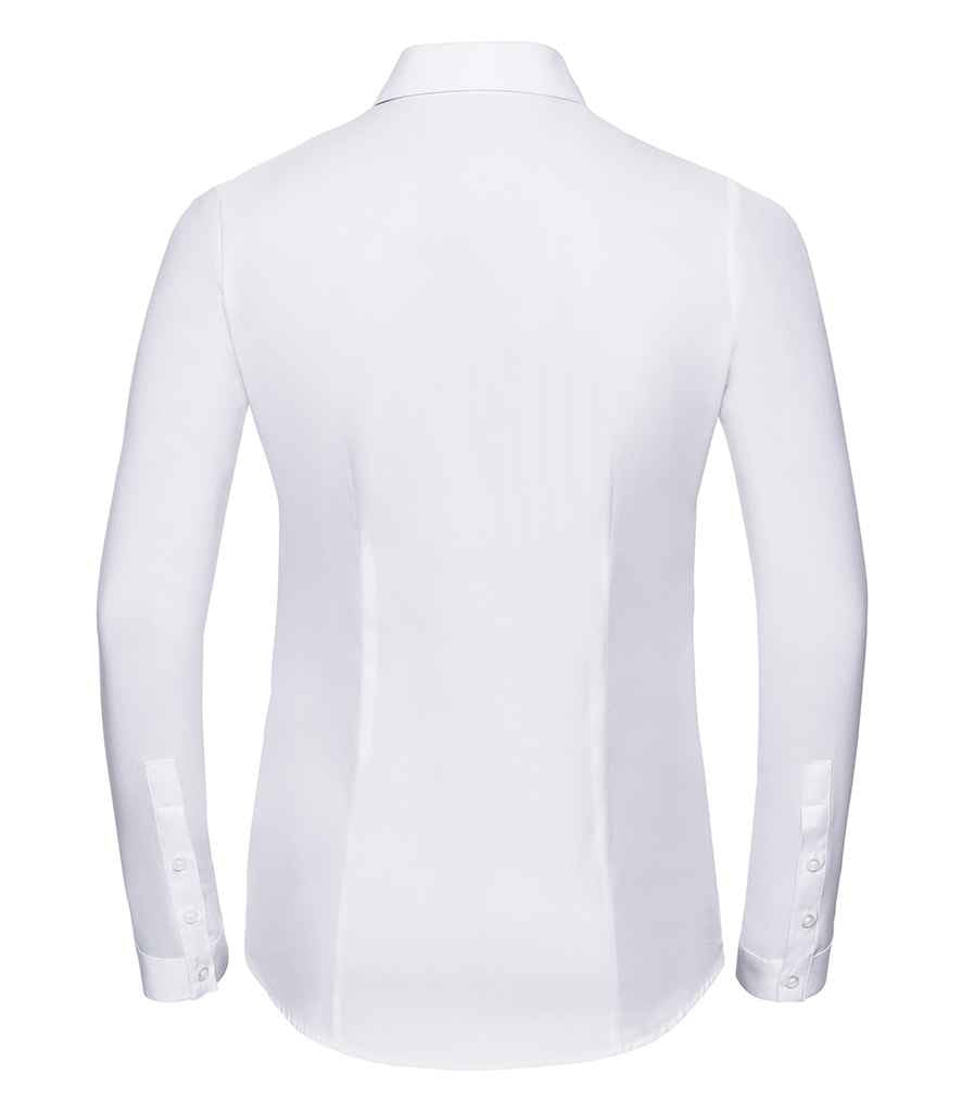 Russell Collection Ladies Long Sleeve Herringbone Shirt | White