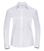 Russell Collection Ladies Long Sleeve Herringbone Shirt | White