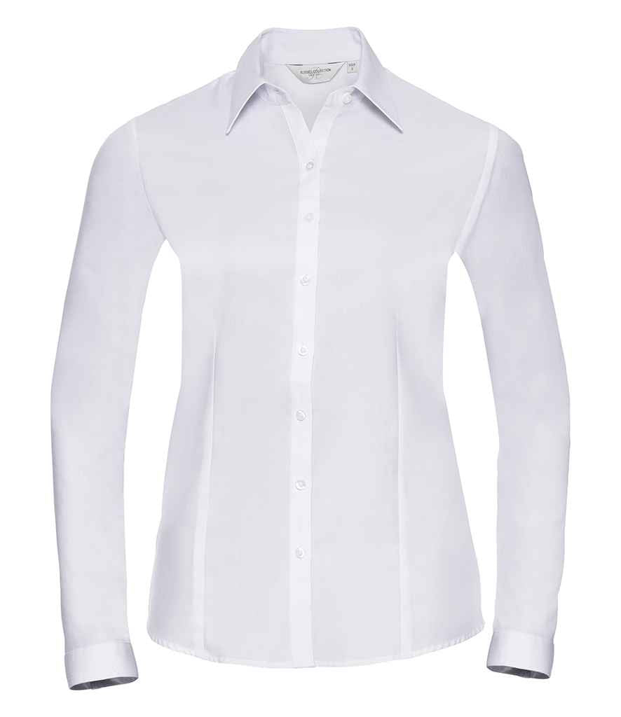 Russell Collection Ladies Long Sleeve Herringbone Shirt | White