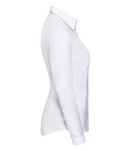 Russell Collection Ladies Long Sleeve Herringbone Shirt | White