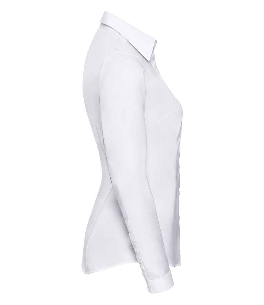 Russell Collection Ladies Long Sleeve Herringbone Shirt | White