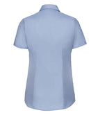 Russell Collection Ladies Short Sleeve Herringbone Shirt | Light Blue