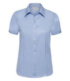 Russell Collection Ladies Short Sleeve Herringbone Shirt | Light Blue