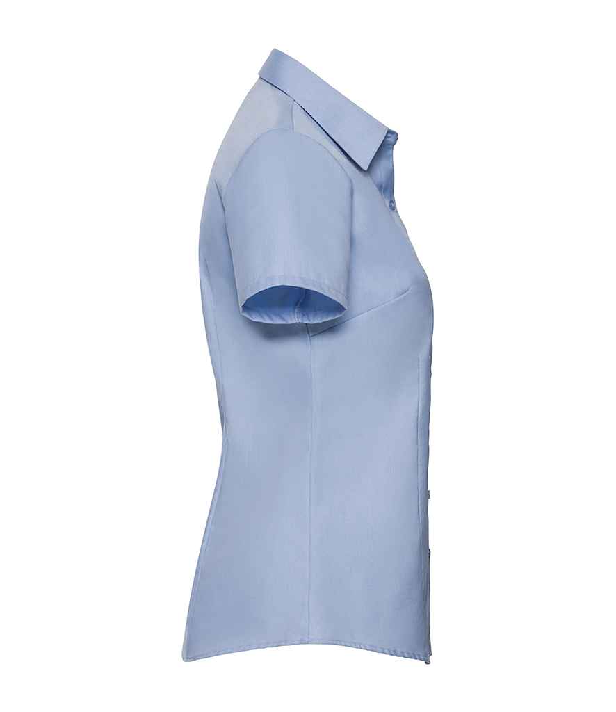 Russell Collection Ladies Short Sleeve Herringbone Shirt | Light Blue