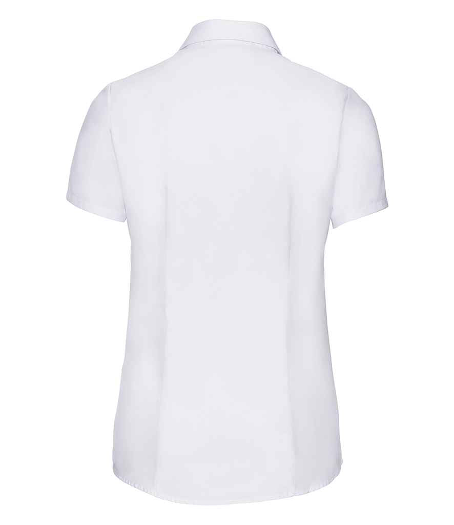 Russell Collection Ladies Short Sleeve Herringbone Shirt | White