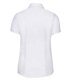 Russell Collection Ladies Short Sleeve Herringbone Shirt | White