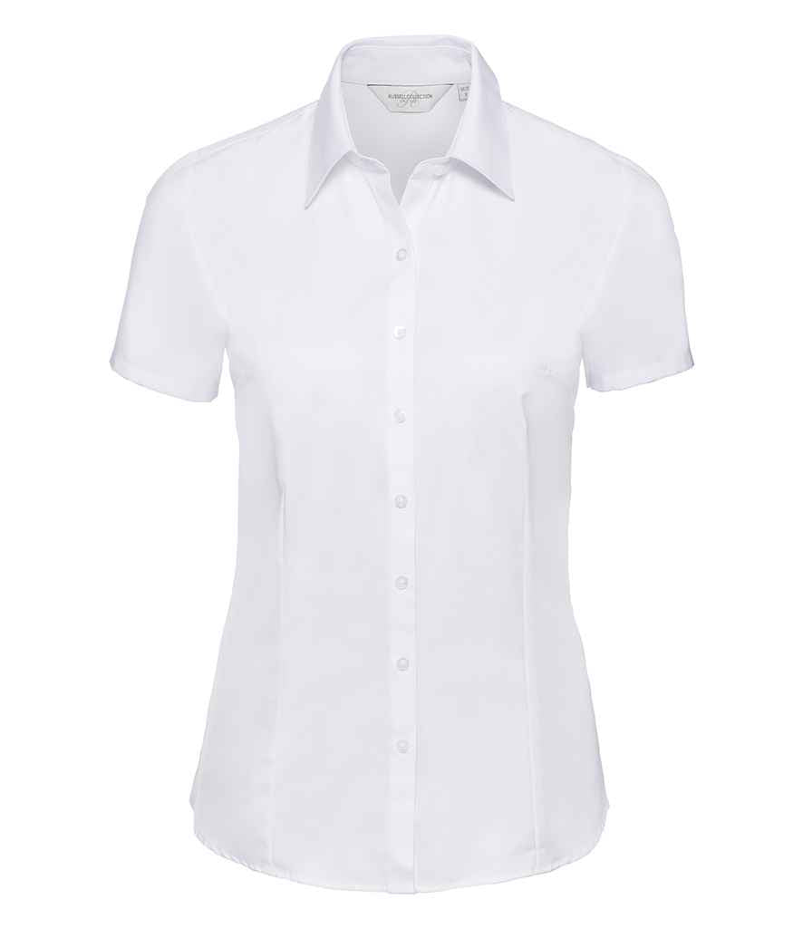 Russell Collection Ladies Short Sleeve Herringbone Shirt | White