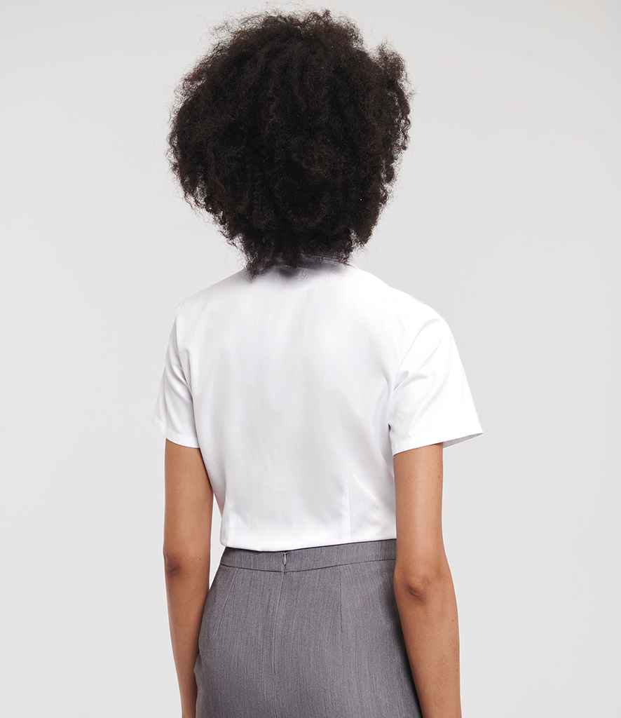 Russell Collection Ladies Short Sleeve Herringbone Shirt | White