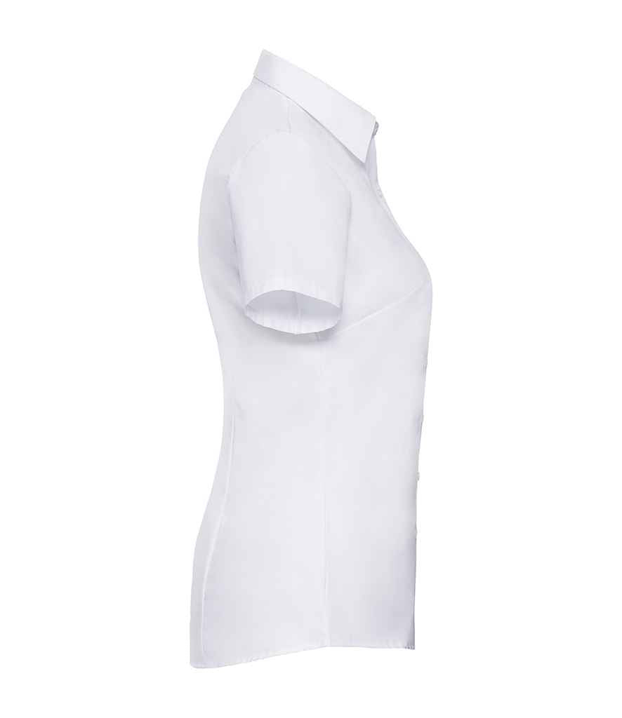 Russell Collection Ladies Short Sleeve Herringbone Shirt | White