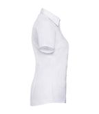 Russell Collection Ladies Short Sleeve Herringbone Shirt | White