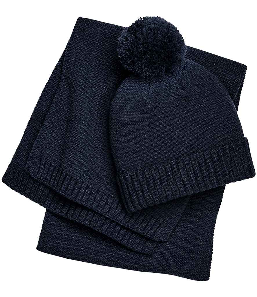 Beechfield Knitted Scarf and Beanie Gift Set with Fleck Pattern