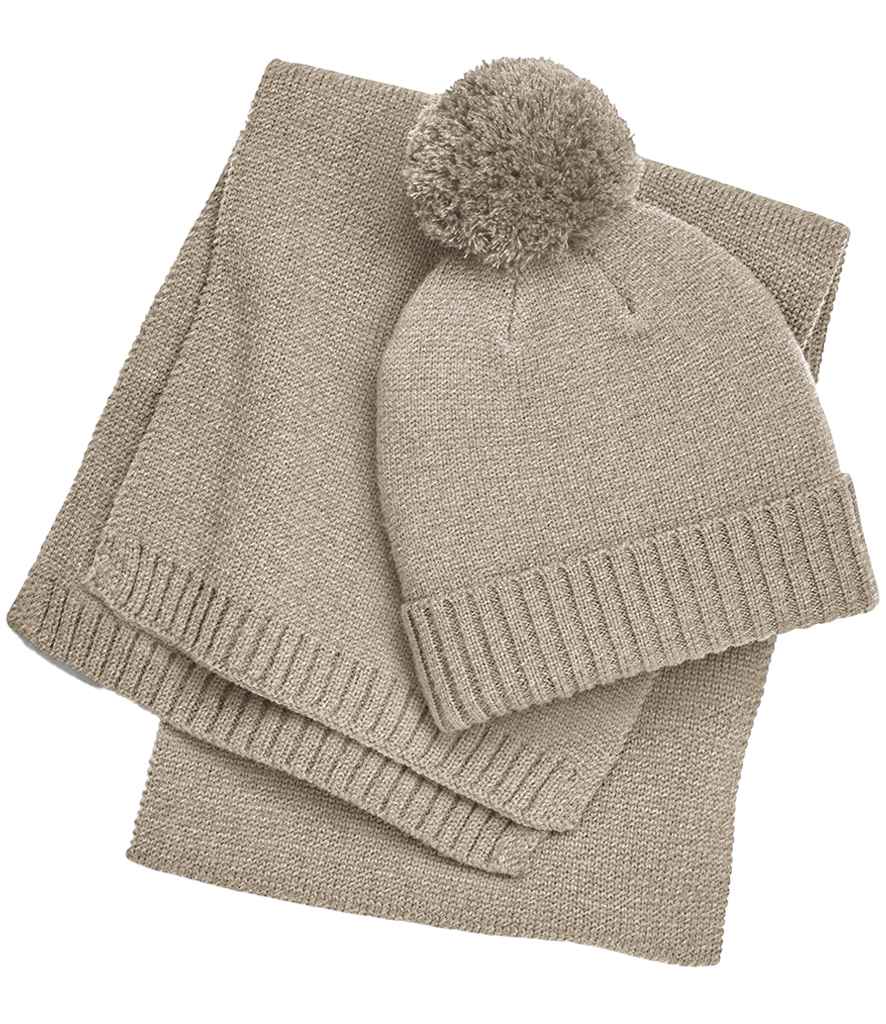 Beechfield Knitted Scarf and Beanie Gift Set with Fleck Pattern