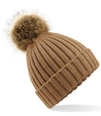 Beechfield Faux Fur Pop Pom Chunky Beanie with Soft Plush Pom and Warm Knit Design