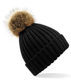 Beechfield Faux Fur Pop Pom Chunky Beanie with Soft Plush Pom and Warm Knit Design