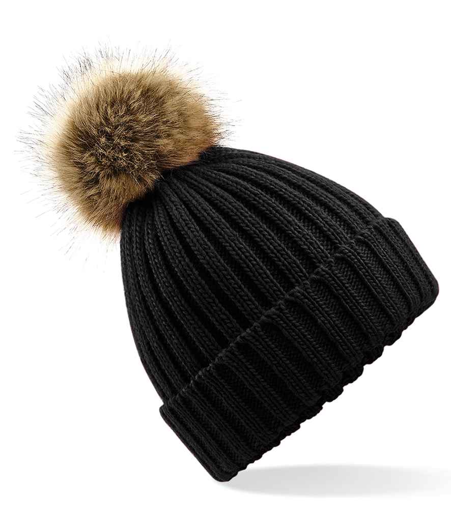 Beechfield Faux Fur Pop Pom Chunky Beanie with Soft Plush Pom and Warm Knit Design