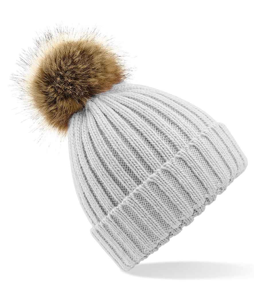 Beechfield Faux Fur Pop Pom Chunky Beanie with Soft Plush Pom and Warm Knit Design