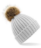 Beechfield Faux Fur Pop Pom Chunky Beanie with Soft Plush Pom and Warm Knit Design