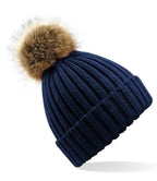 Beechfield Faux Fur Pop Pom Chunky Beanie with Soft Plush Pom and Warm Knit Design