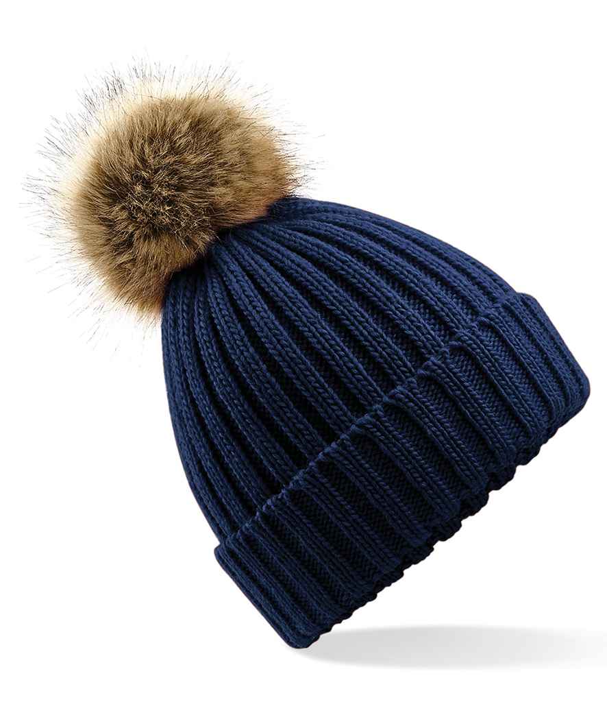 Beechfield Faux Fur Pop Pom Chunky Beanie with Soft Plush Pom and Warm Knit Design