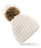 Beechfield Faux Fur Pop Pom Chunky Beanie with Soft Plush Pom and Warm Knit Design
