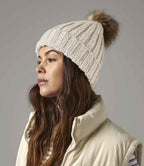 Beechfield Faux Fur Pop Pom Chunky Beanie with Soft Plush Pom and Warm Knit Design