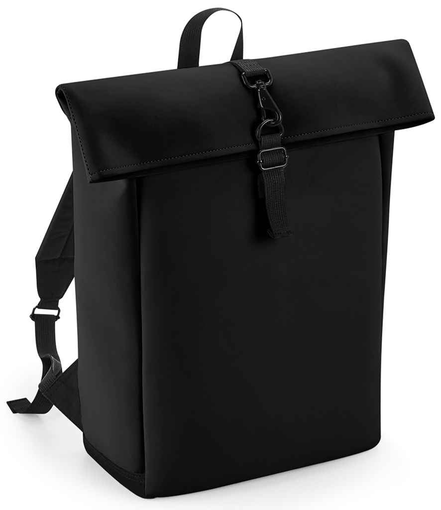 BagBase Matte PU Roll-Top Backpack | Black