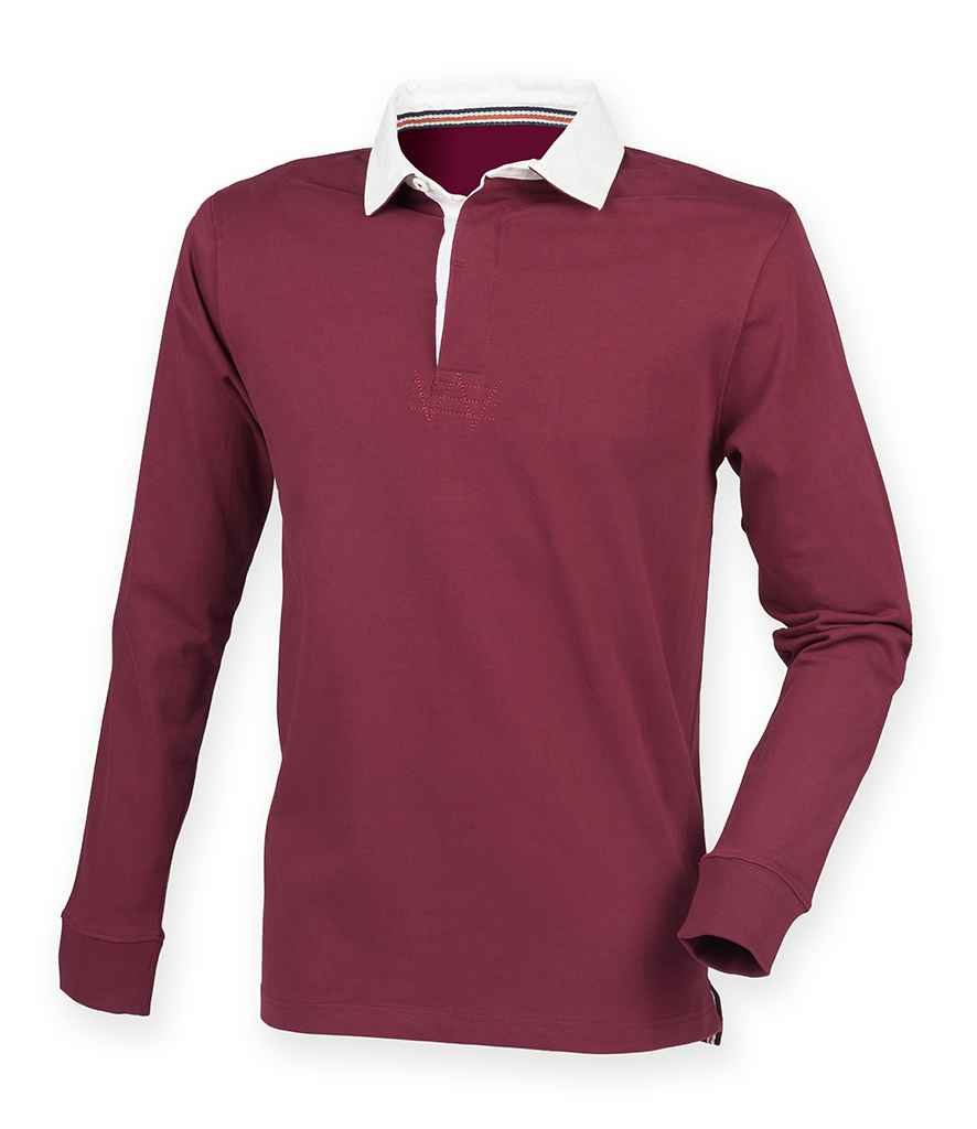 Front Row Long Sleeve Classic Rugby Shirt | 14 Color Options With Contrast Collar | Durable Cotton Blend