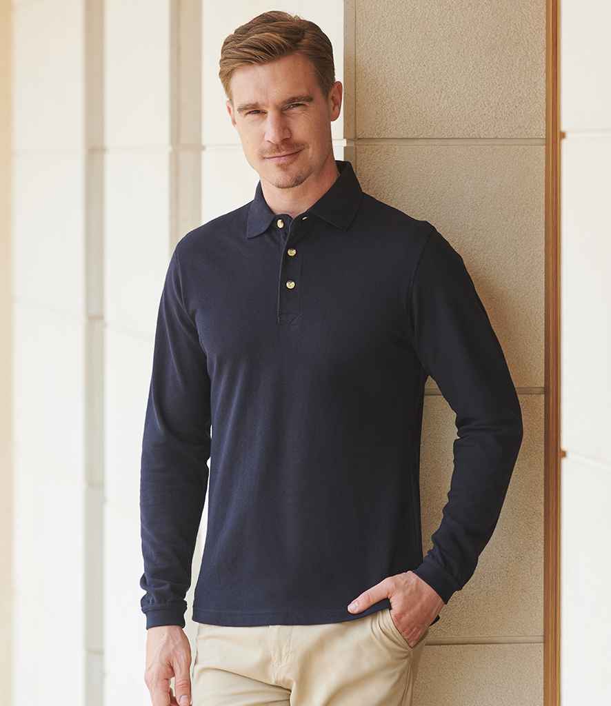 Henbury Long Sleeve Cotton Piqué Polo Shirt