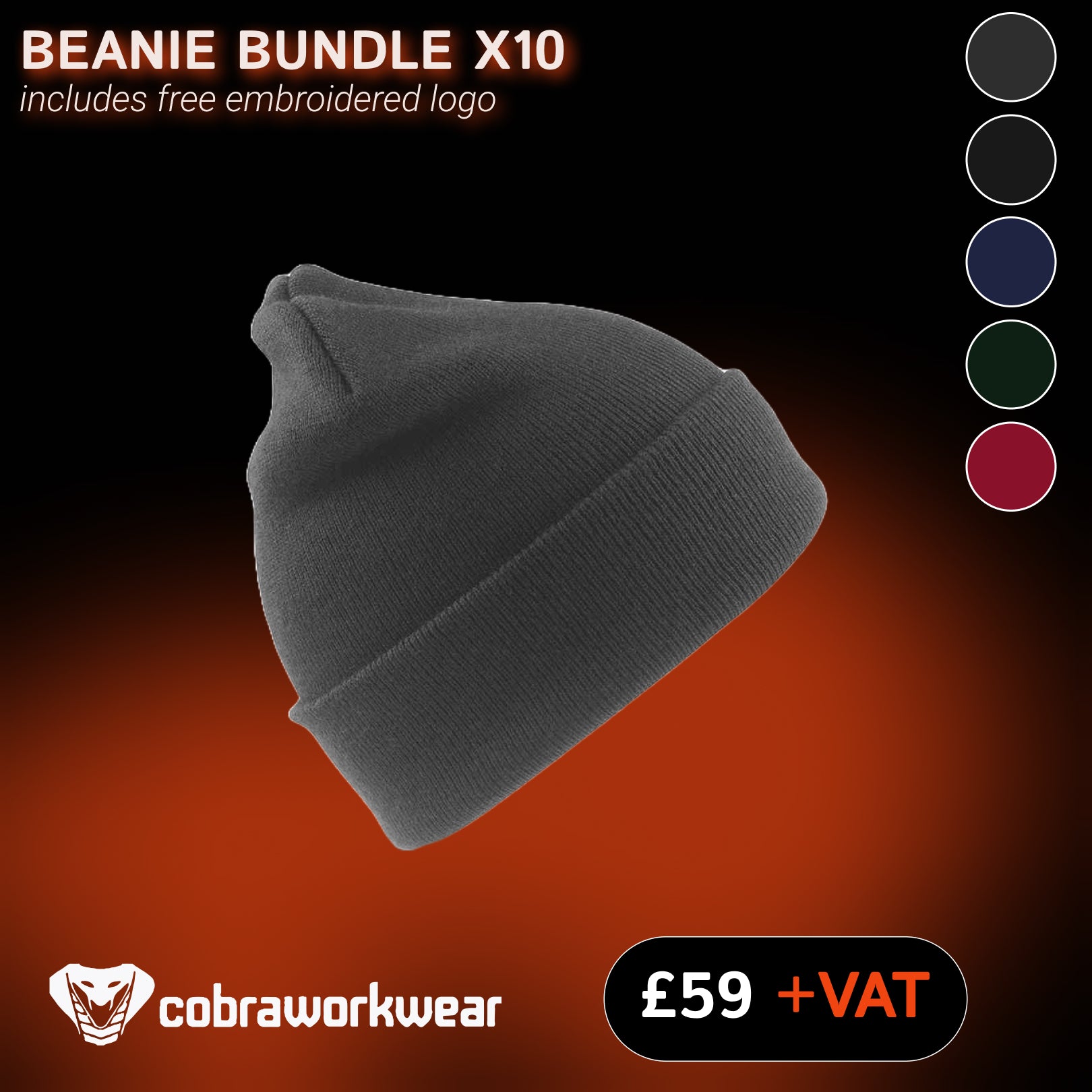10x Beanie Including Logo Qty Bundle Package