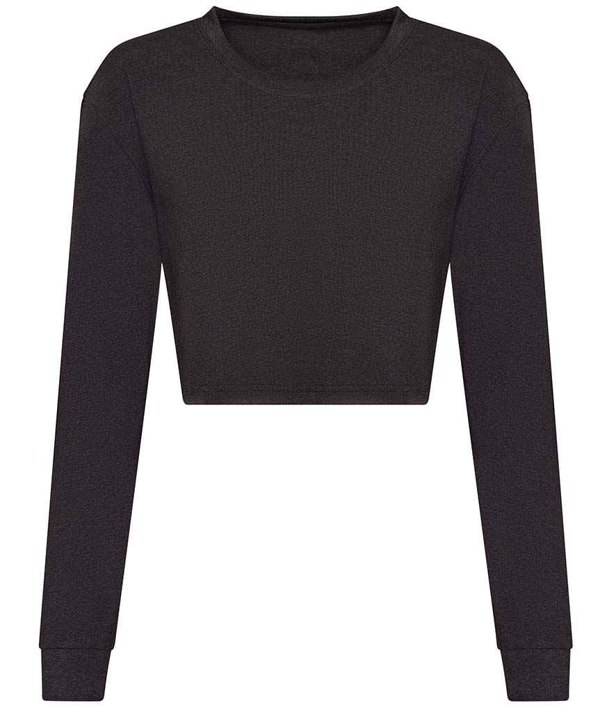 AWDis Ladies Long Sleeve Cropped T-Shirt | Heather Black