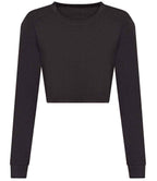 AWDis Ladies Long Sleeve Cropped T-Shirt | Heather Black
