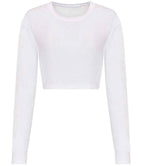 AWDis Ladies Long Sleeve Cropped T-Shirt | Solid White