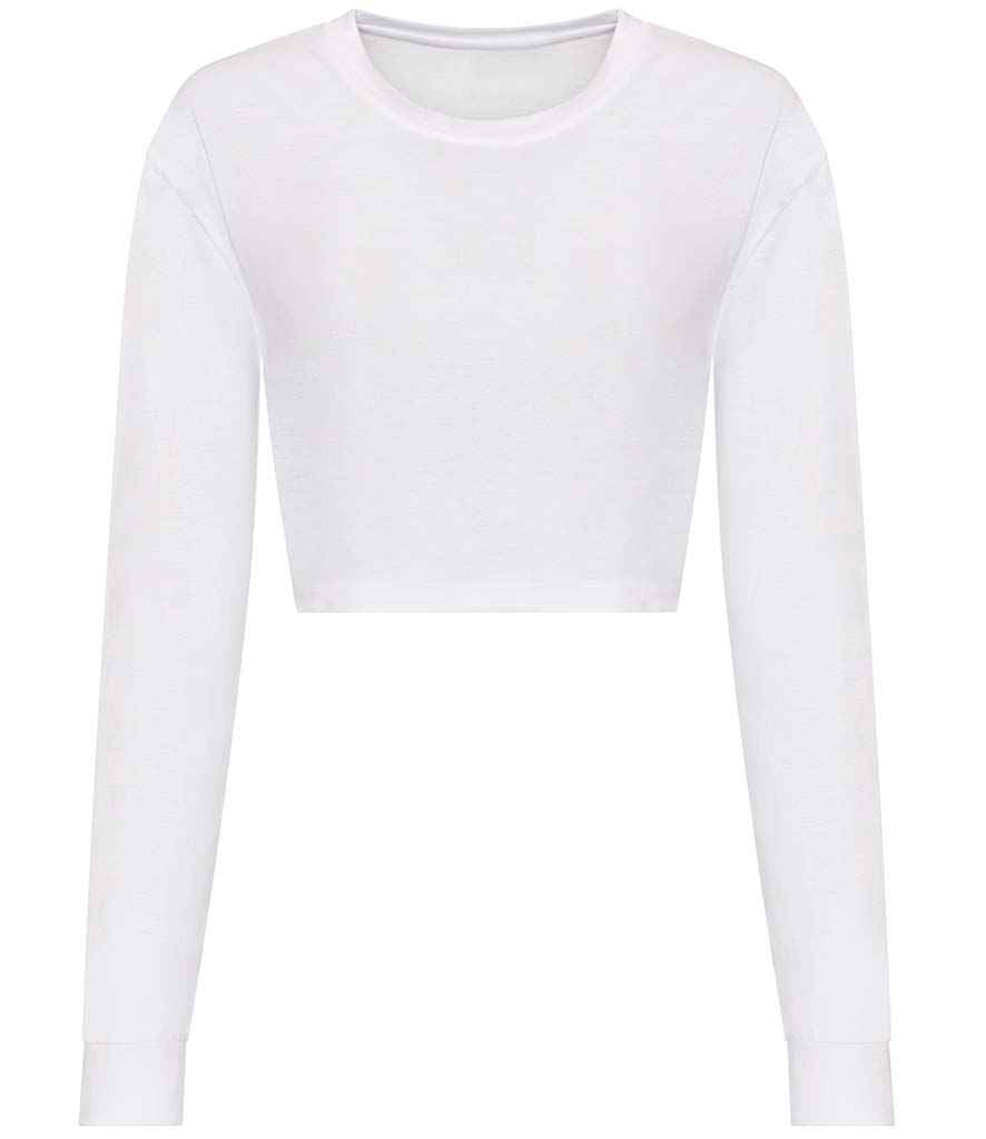 AWDis Ladies Long Sleeve Cropped T-Shirt | Solid White