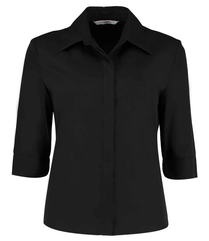 Kustom Kit Ladies 3/4 Sleeve Tailored Continental Shirt with Continental Collar and French Cuff