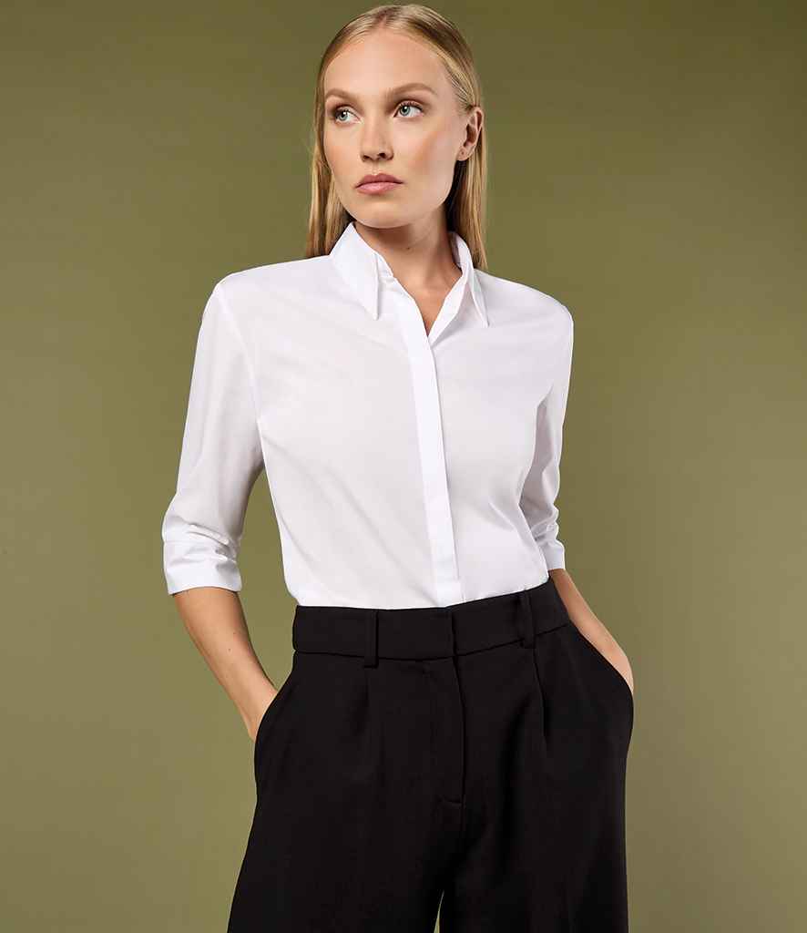 Kustom Kit Ladies 3/4 Sleeve Tailored Continental Shirt with Continental Collar and French Cuff