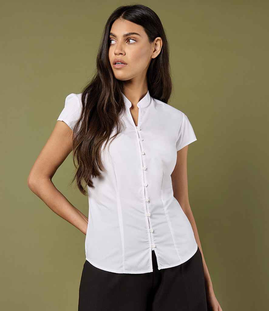Kustom Kit Ladies Cap Sleeve V Neck Tailored Continental Blouse